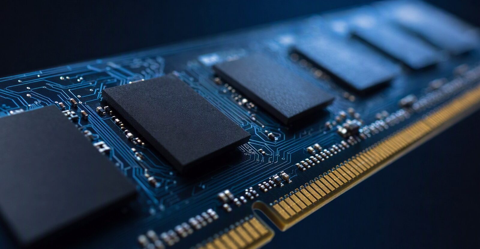 Close-up of DRAM memory modules (editorial illustration)