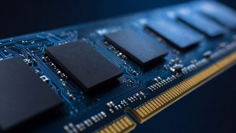 Close-up of DRAM memory modules (editorial illustration)